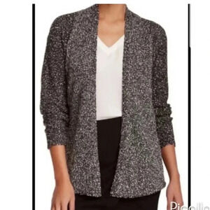 Eileen Fisher - Black White - Micro Tweed Cotton Open Front Cardigan - Size SP
